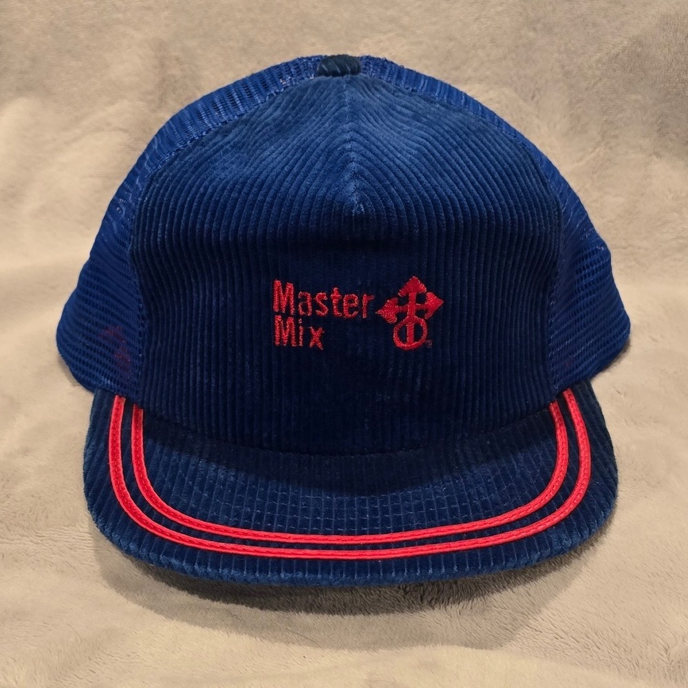 Vintage Master Mix Corduroy Trucker Hat Blue Red Mesh‎ Snapback Cap Retro